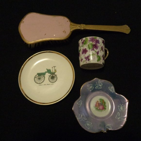 PAST ROMANCE BALLETCORE VINTAGE CHINZ CUP 2 SM PLATES OLD HAIRBRUSH LOT - Picture 2 of 8